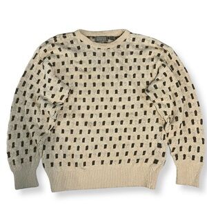 Christopher Hayes Cream Crewneck Sweater with Black Square Pattern